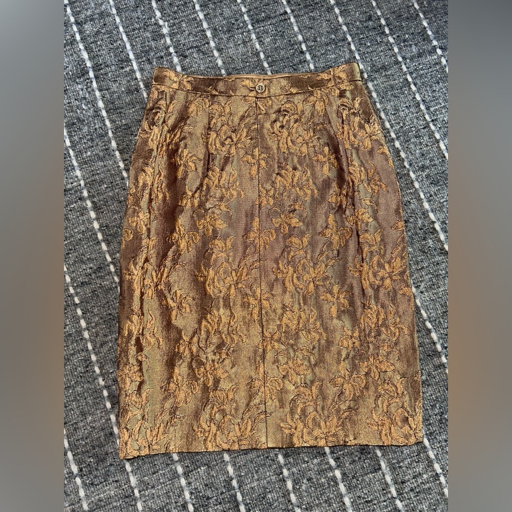 Escada Couture Vintage Gold Floral Pencil Skirt